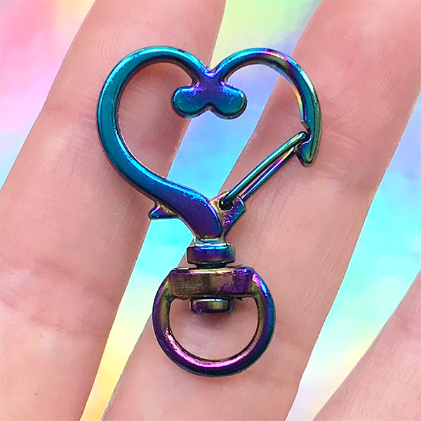 CLEARANCE Heart Lobster Snap Clip with Swivel Ring in Rainbow Gradient, MiniatureSweet, Kawaii Resin Crafts, Decoden Cabochons Supplies